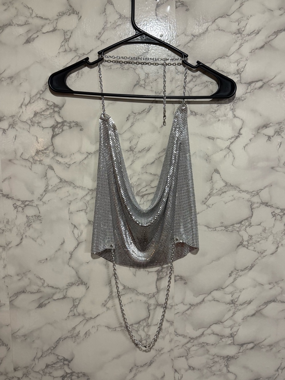 NEW Metallic Silver Cowl Chainmail Camisole M - Picture 2 of 3